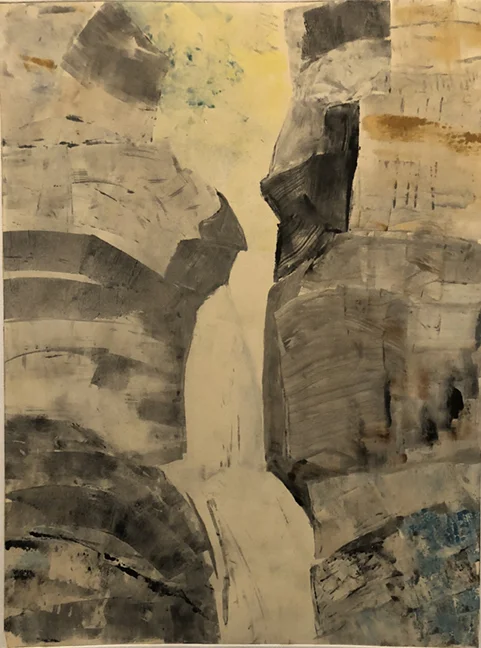 SUNLIGHT, WATER & GRAVITY monoprint 30 by 22” Mariella Bisson