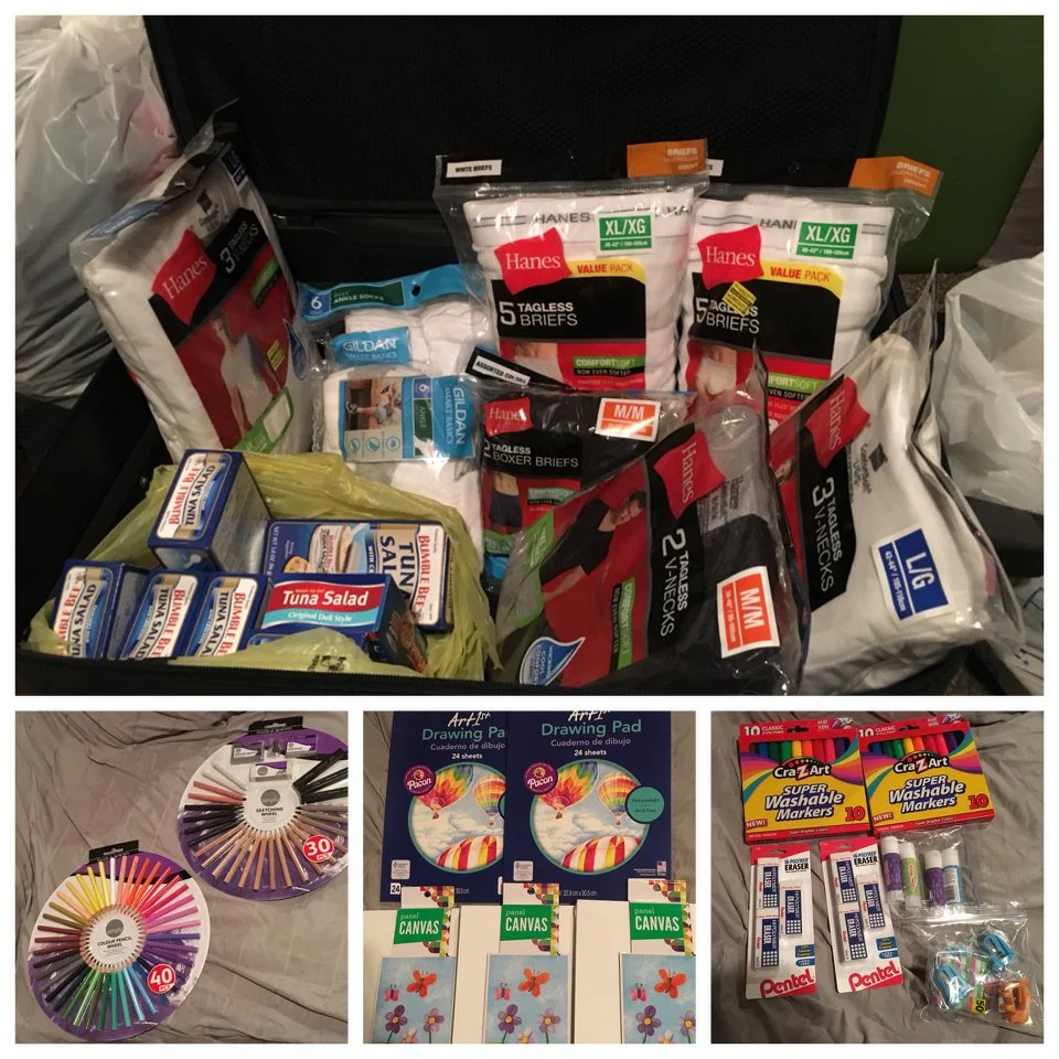 Some of the donations and supplies delivered in those many bags and suitcases.