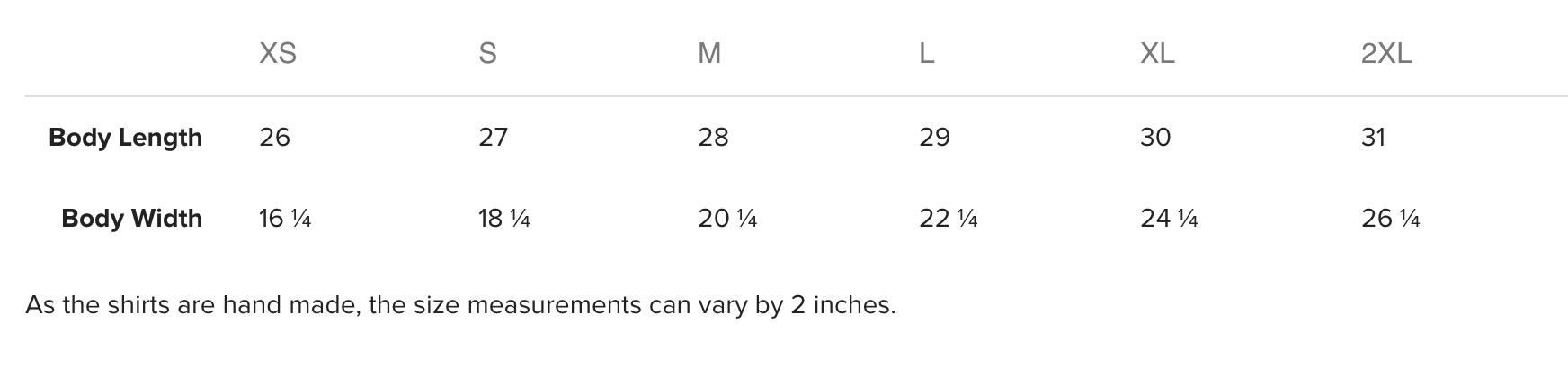 Size is in inches