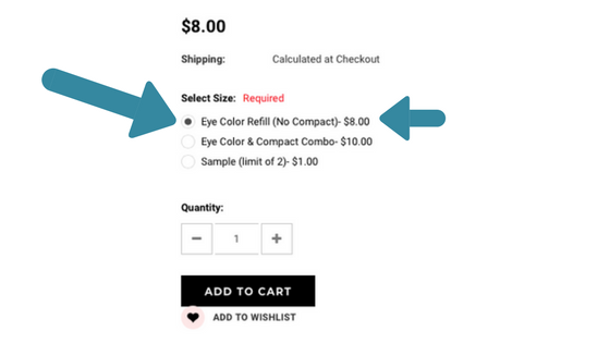 QUICK NOTE: You must select "EyeColor Refill (No Compact)" in order to get the pan-only shade and the best deal