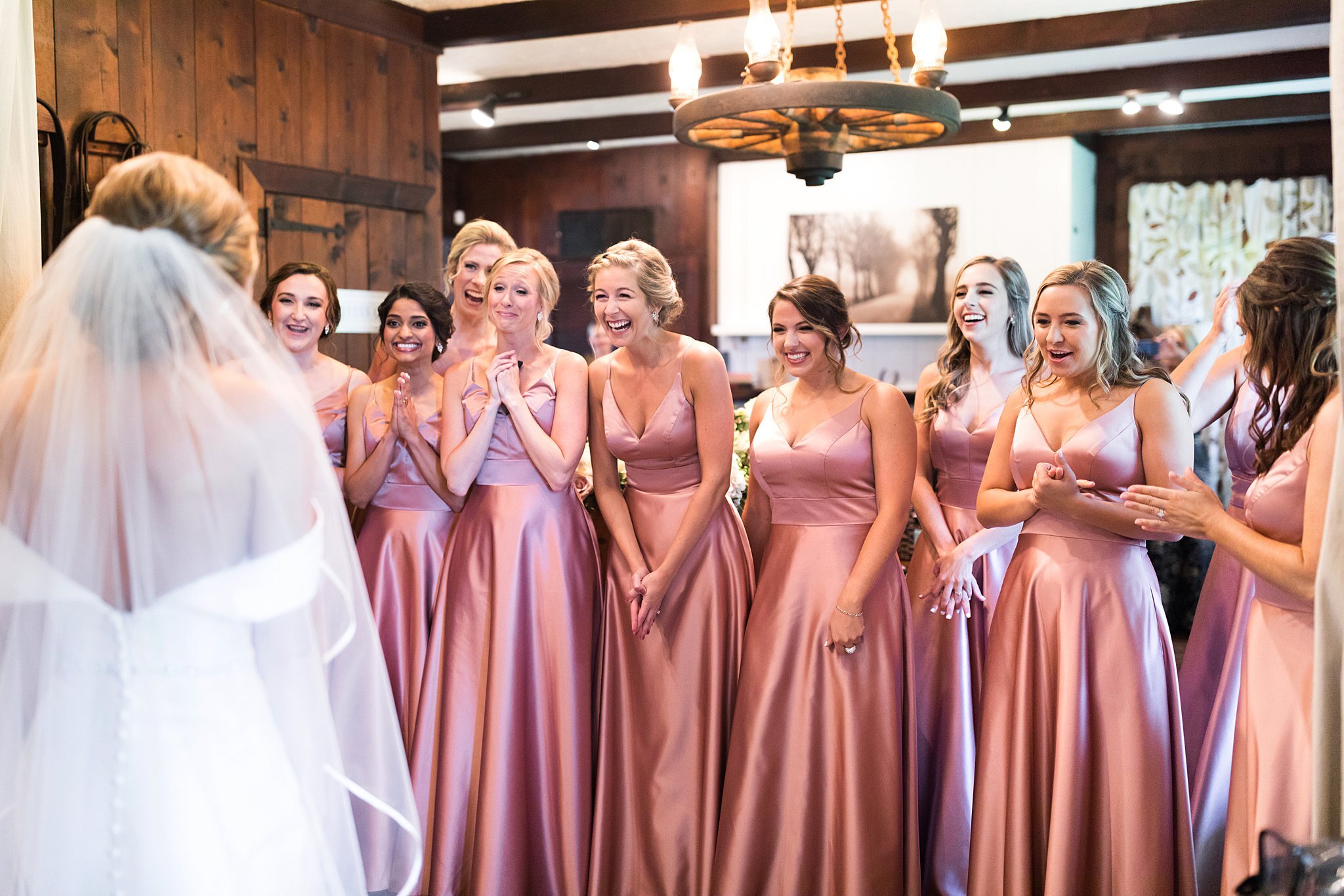 Bridesmaids emotional reaction to brides first look. 