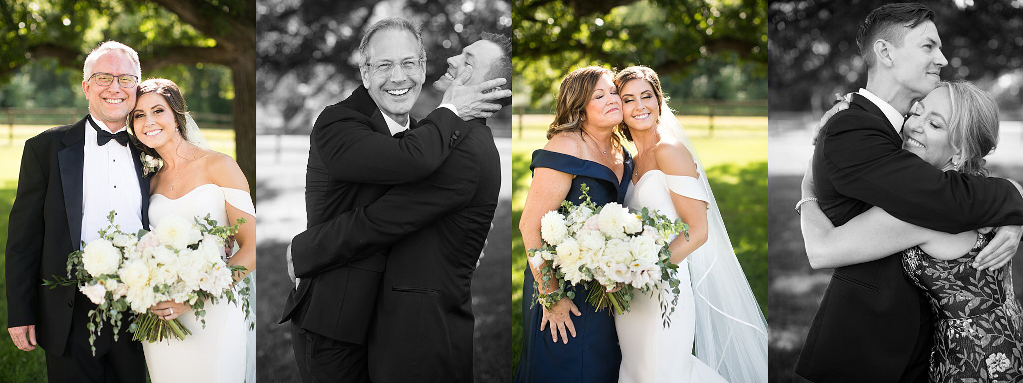  Collage of family photos with bride and groom. 