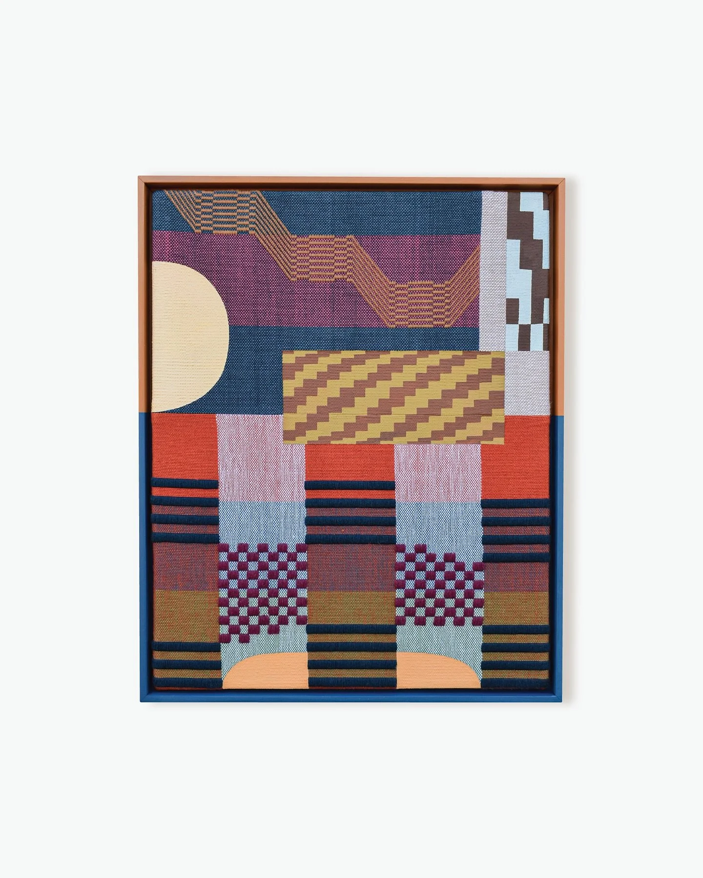When the sun and the moon are both out and it&rsquo;s a little bit day and a little bit night.

&ldquo;Evening Shift&rdquo;
17 x 21 x 2.5&rdquo; (framed)
Acrylic on Handwoven Cotton + Linen
SOLD

On view at M.A. Doran for  &ldquo;Color Dialogues&rdqu