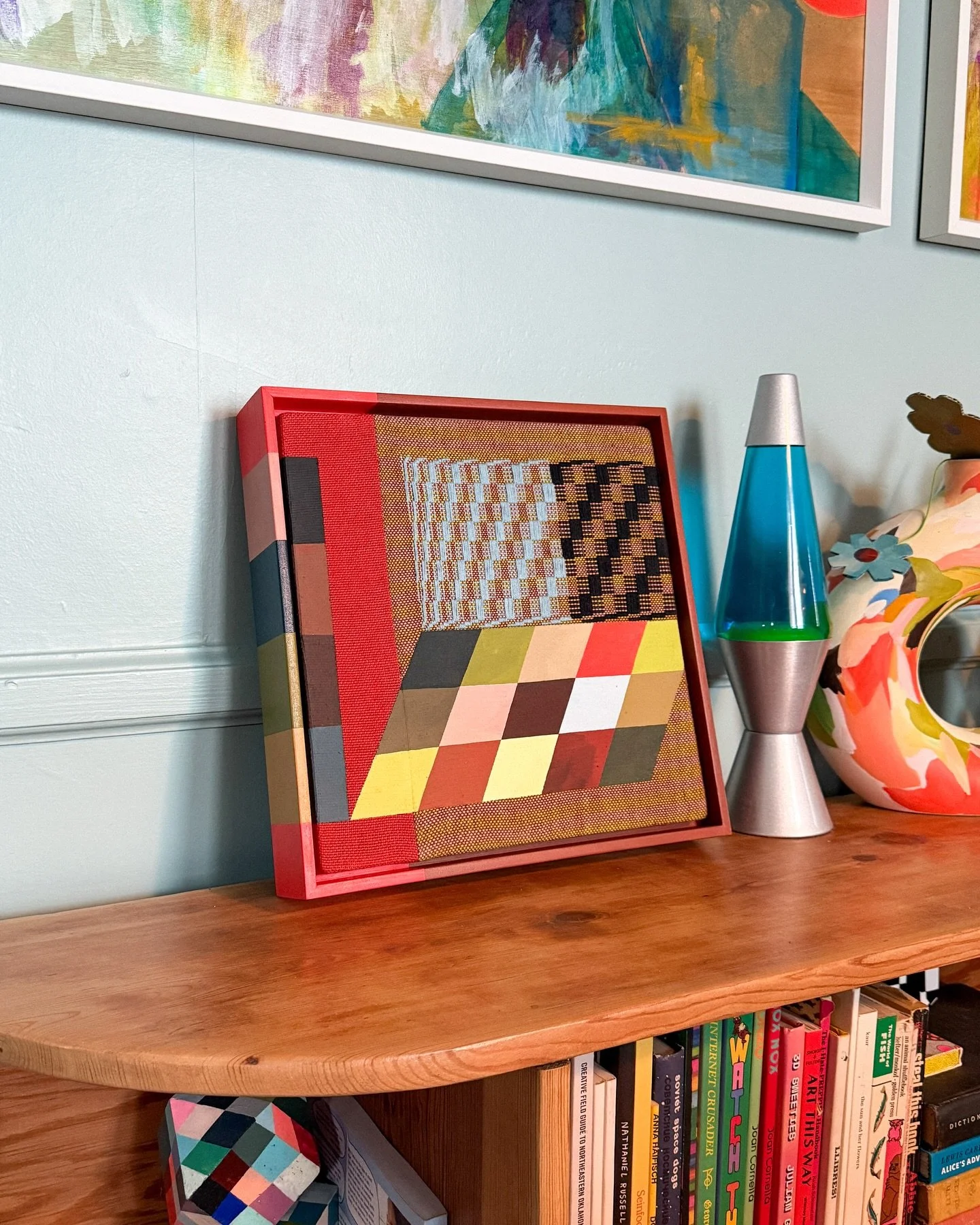 For this series, I wanted to play with angles and distortion. About halfway through, I realized the shapes kind of look like laptops and screens. Technology seems to be a reoccurring theme for me - which makes sense given that weaving and computers a