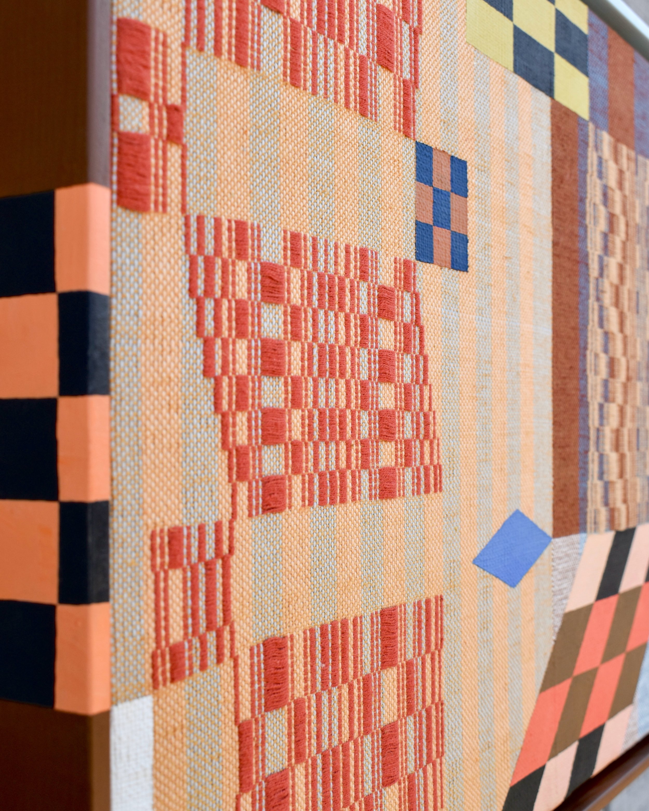 check check check check check

&ldquo;Out the Entrance&rdquo;
21w x 17h x 2.5d (in)
Acrylic on Handwoven Cotton + Cotolin
available at midnightartgallery.com
@midnight___gallery