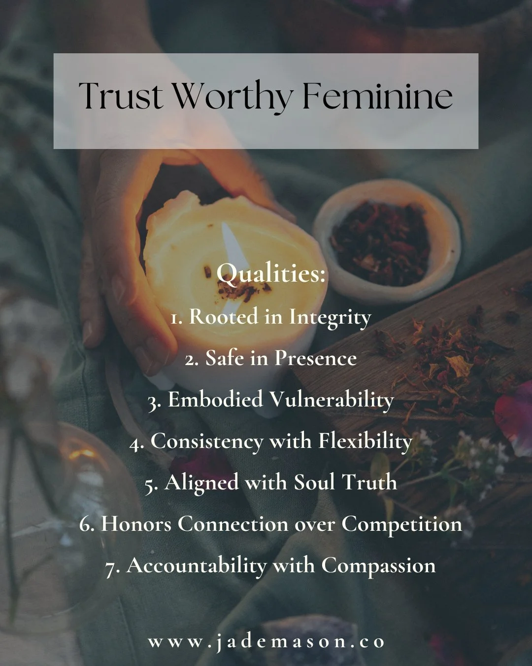 &gt;&gt; :: She says what she means and means what she says. She doesn&rsquo;t promise what she cannot deliver. Her yes is real, and her no is clear.⁠
⁠
&gt;&gt; :: The trustworthy feminine is not reactive or manipulative. She can hold space without 