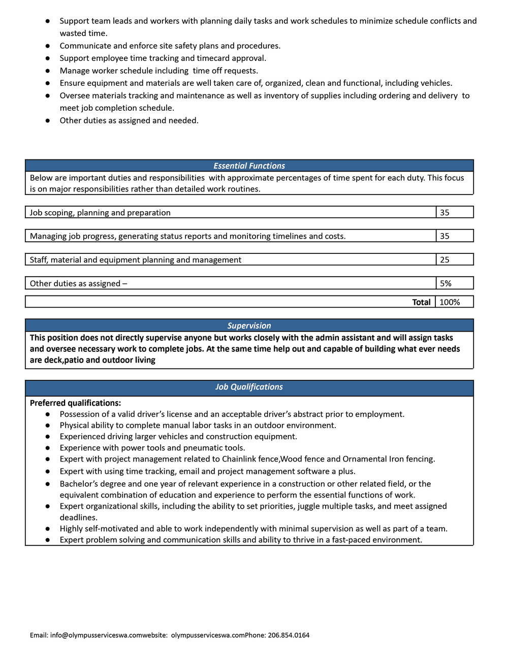 Fence Foreman Application — Olympus Services