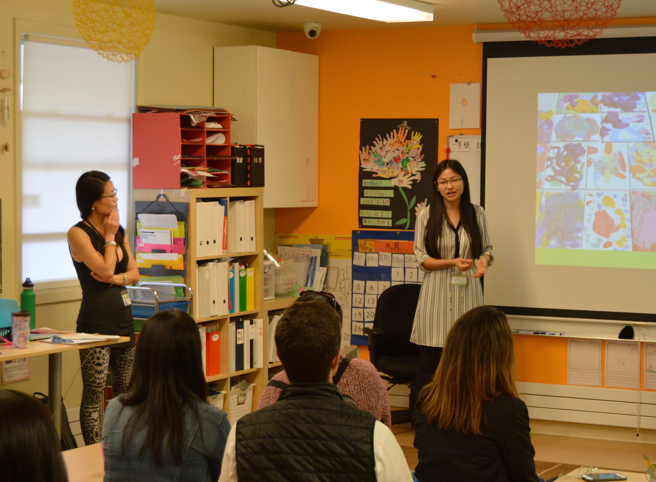 First grade teachers update parents at Curriculum Night 2016.