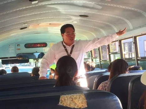 Students enjoying their all-Mandarin tour of our city.