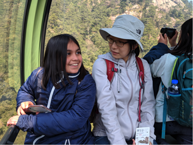 Ma Laoshi and a student on the gondola ride down from the top of the mountain.