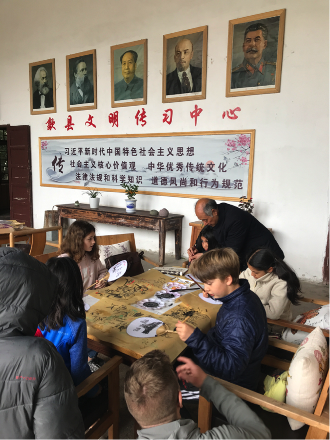 Calligraphy class with Wu Laoshi, a local artist.