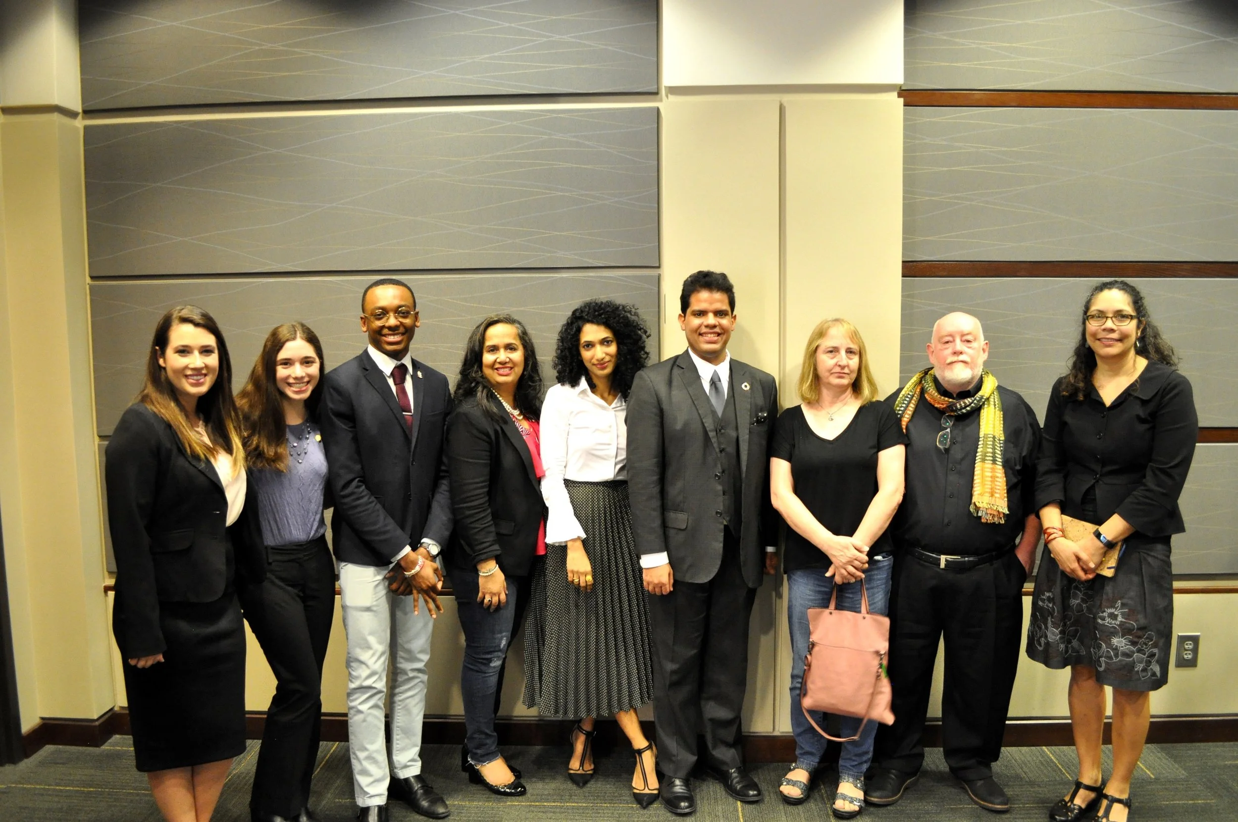 Panel participants and Liam Rattray’s parents with Trisha Shetty and Rainier Mallol. From left to right: Delaney Rickles, Sienna Nordquist, Michael Bryan II, Dr. Rubina Malik, Trisha Shetty, Rainier Mallol, Linda Rattray, Ian Rattray, and Dr. Jennifer Singh. Photo credits: Yonatan Weinberg/The Georgia Tech Center for Serve-Learn-Sustain
