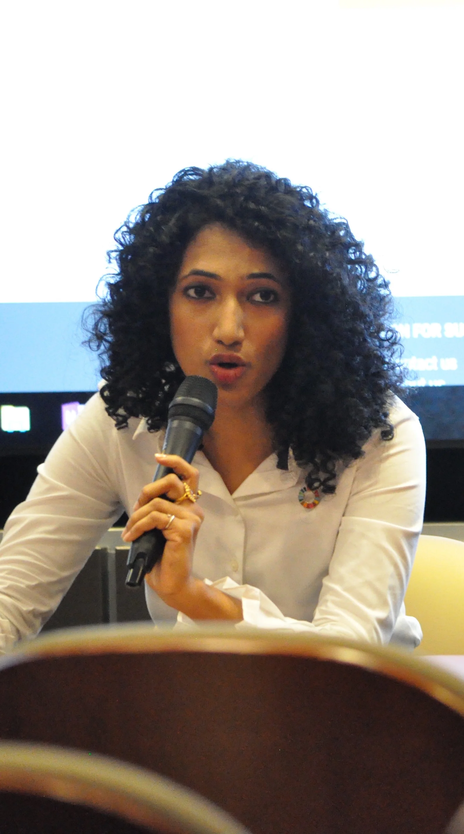 Trisha Shetty answers a student question. Photo credits: Yonatan Weinberg/The Georgia Tech Center for Serve-Learn-Sustain