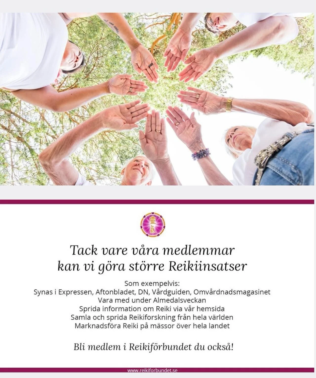 M&ouml;t F&ouml;renade Reikif&ouml;rbundet p&aring; H&auml;lsa &amp; Helhetsm&auml;ssan! 

Nyfiken p&aring; Reiki eller vill du uppleva en stund av djup avslappning och energibalans? F&ouml;renade Reikif&ouml;rbundet finns p&aring; plats under H&auml