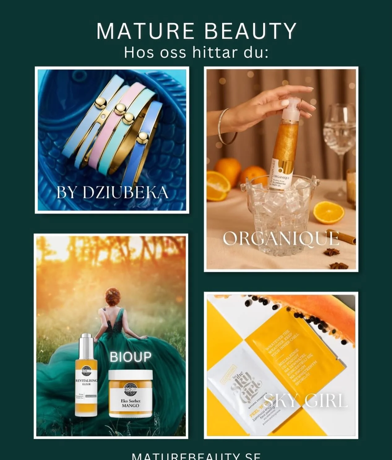 Mature Beauty - naturlig hudv&aring;rd med omtanke 💚 p&aring; Helhetsm&auml;ssan 11/4

Hos oss m&ouml;ts du av noggrant utvald hudv&aring;rd med fokus p&aring; naturliga ingredienser, kvalitet och resultat.

F&ouml;r dig som vill v&aring;rda din hud