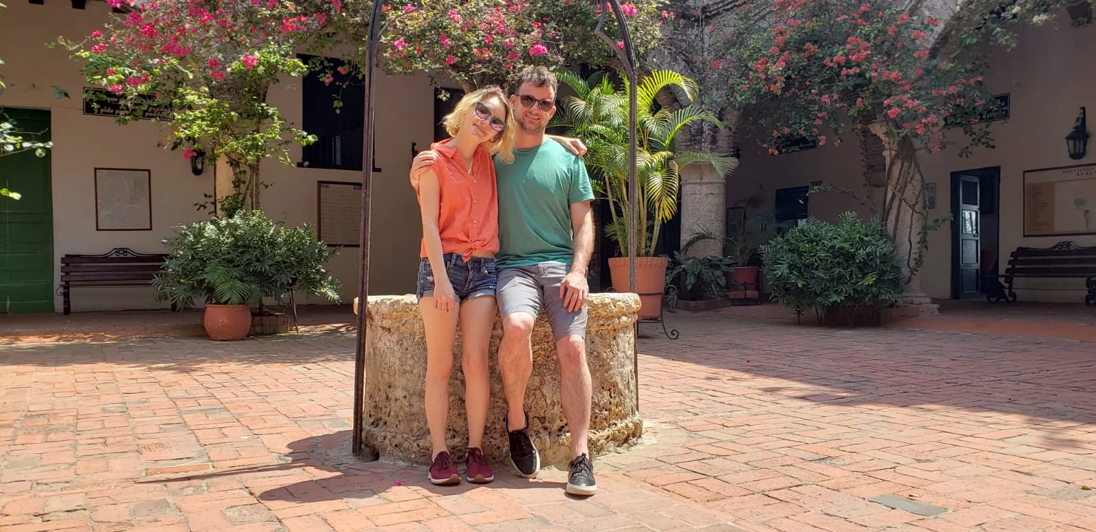 Johnny and I at the Convento de la Popa in the bright courtyard.