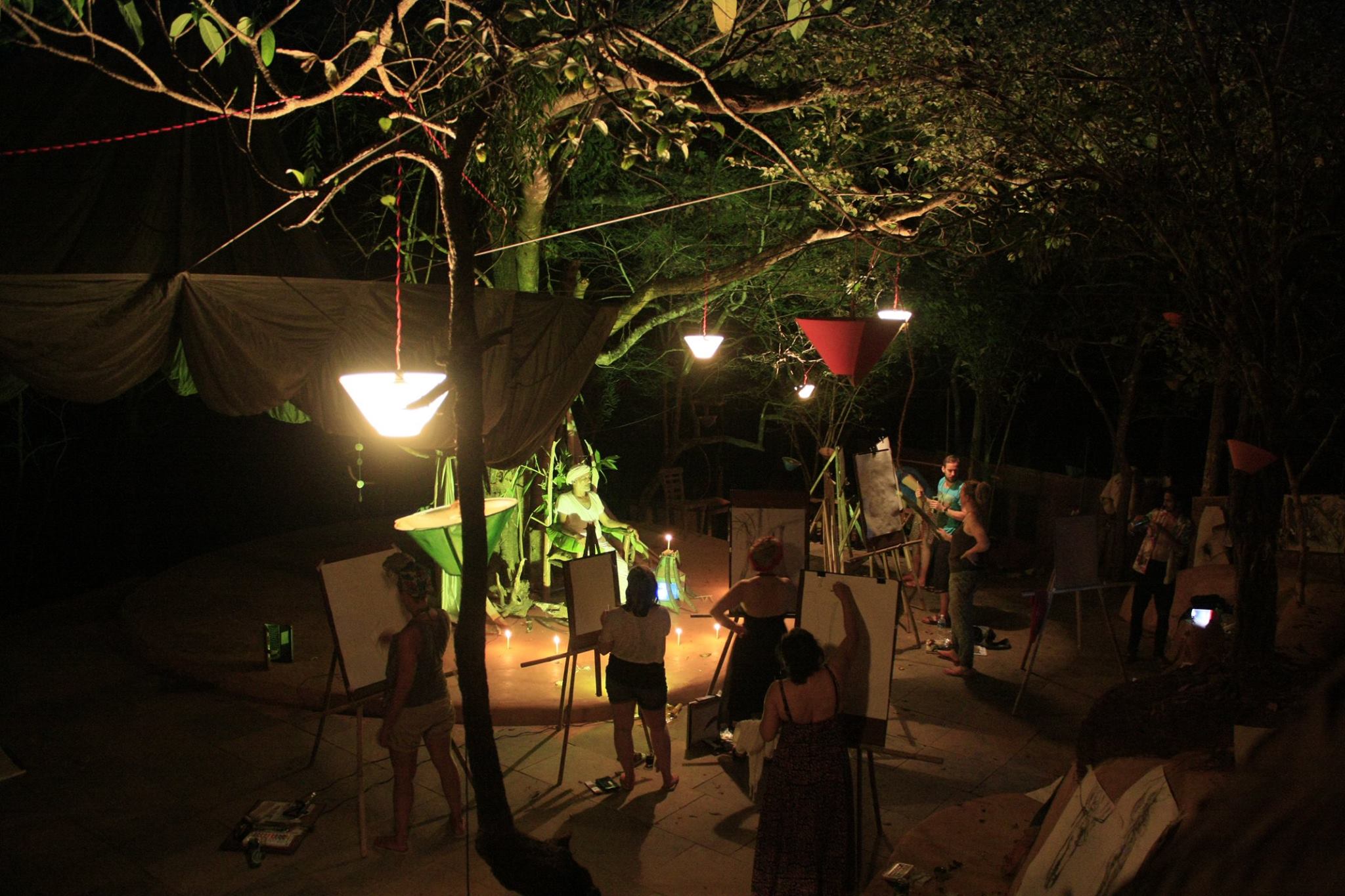 A moonlight life drawing session under the banyan tree