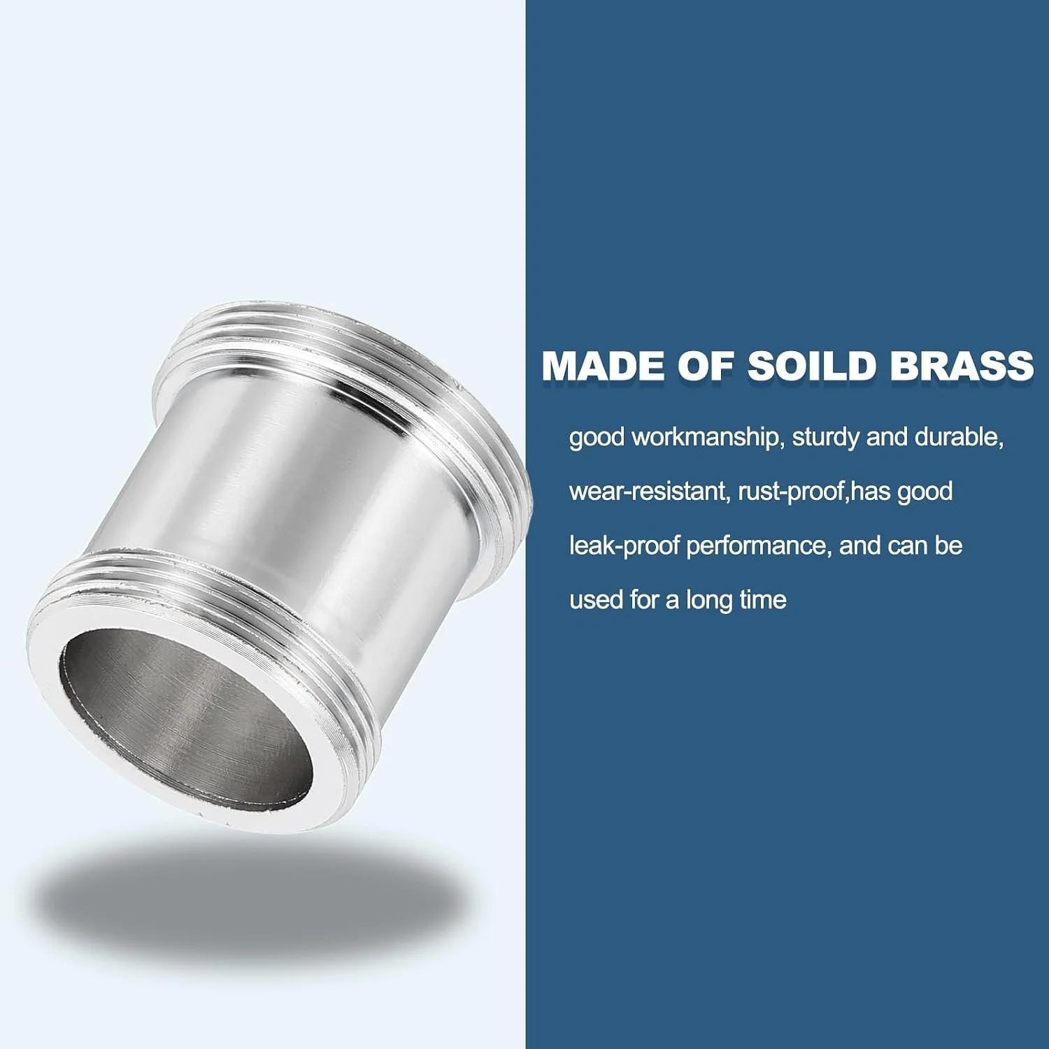 Single silver-finish brass M24 male to M22 male faucet adapter shown at an angle