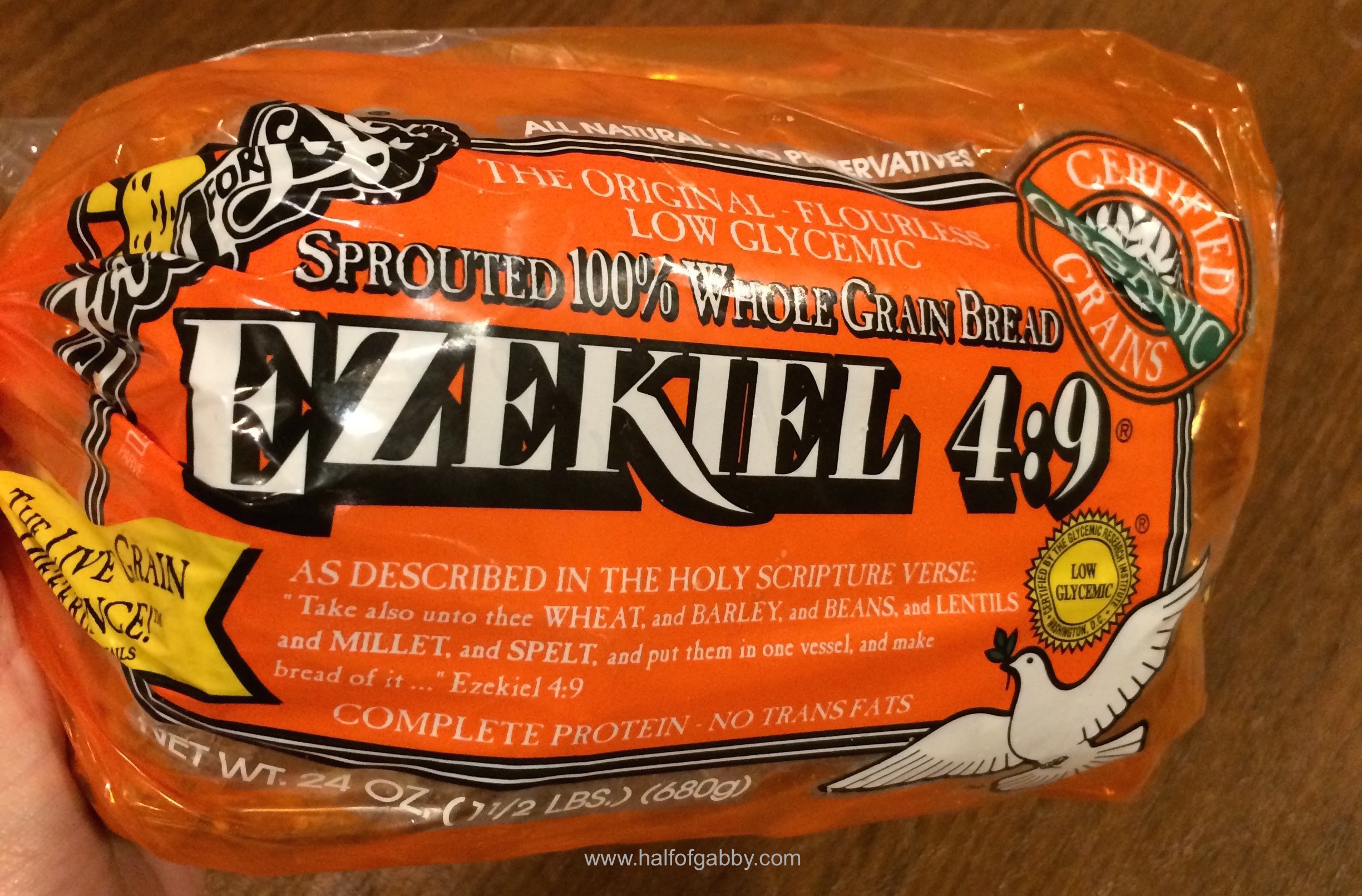This is my youngest daughter's favorite Ezekiel bread. My favorites are the Ezekiel English muffins, both the plain and the cinnamon raisin. Yum!