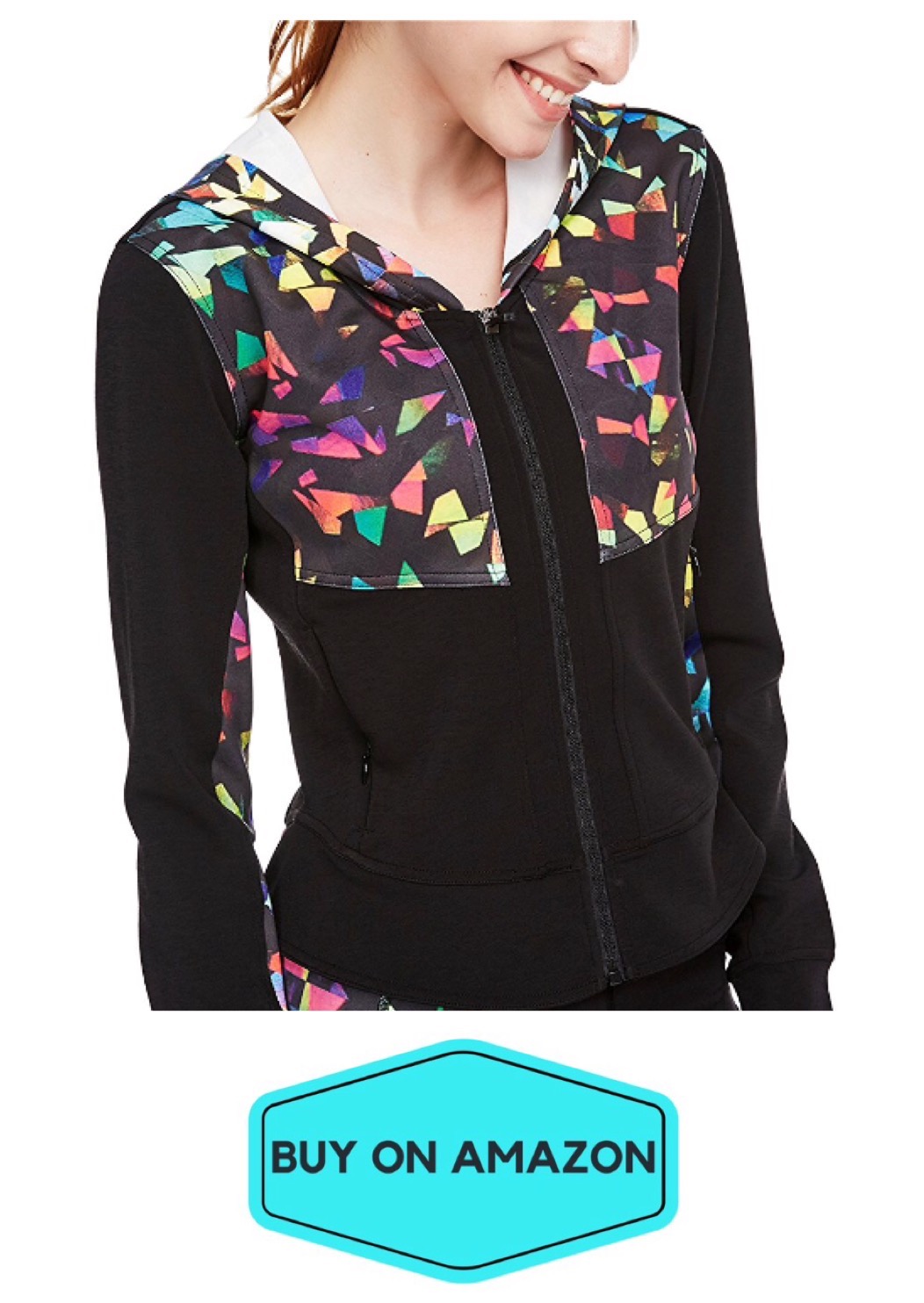 Yoga Track Jacket, Black/Rainbow Colors