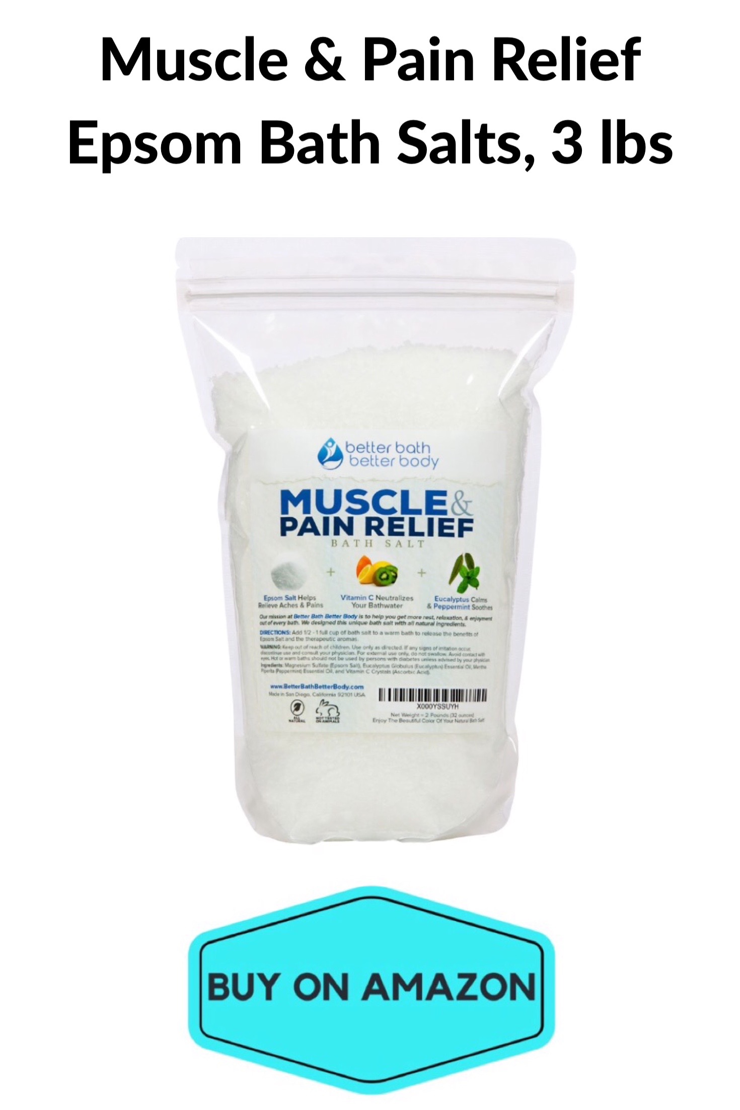 Muscle & Pain Relief Epsom Bath Salts, 3 lbs