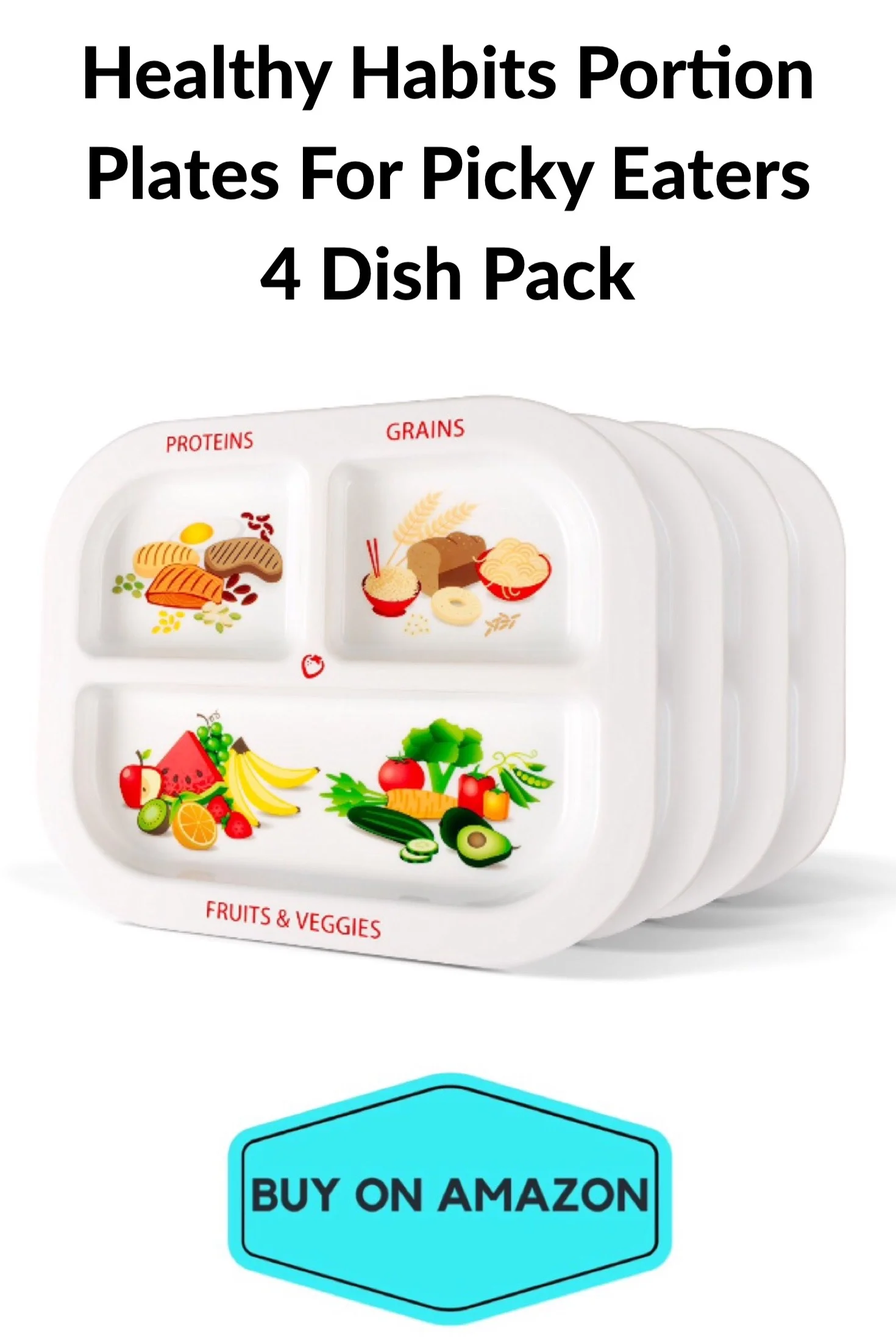 Healthy Habits Portion Plates for Picky Eaters, 4-pack