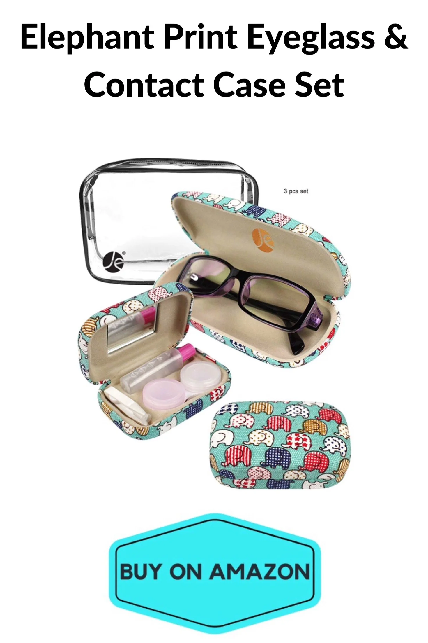 Elephant Print Eyeglass & Contact Case Set