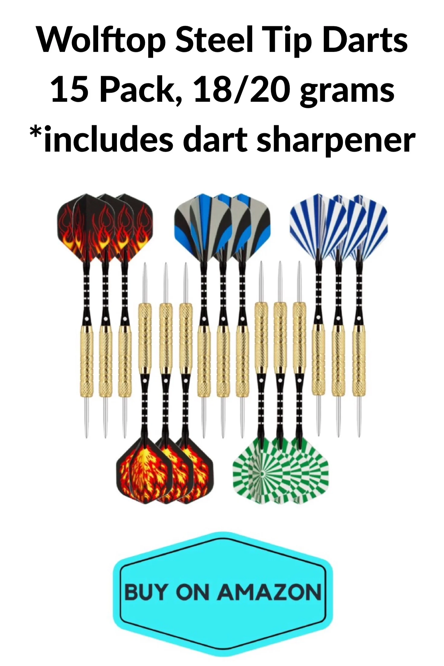 Wolftop Steel Tip Darts, 15-pack