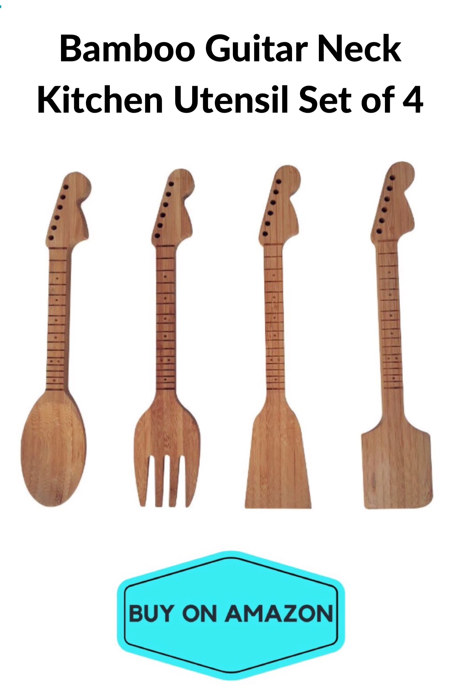 Bamboo Guitar Neck Kitchen Utensil Set of 4