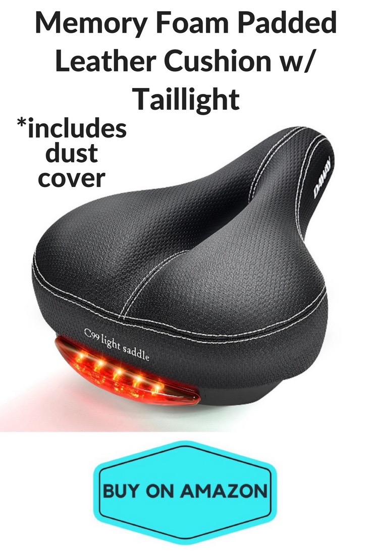 Memory Foam Padded Leather Bike Cushion w/ Taillight 