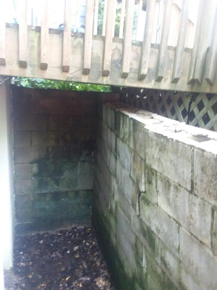 Concrete block basement entry wall photo 1