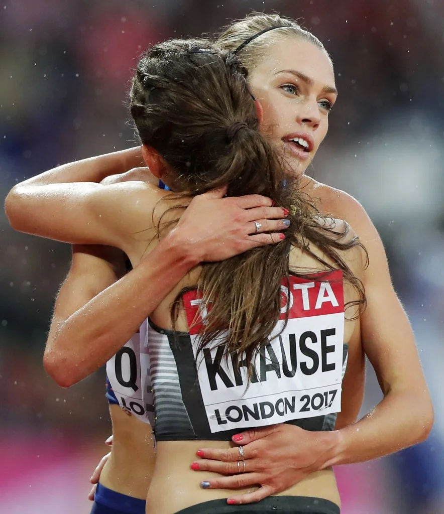 With my German friend, Gesa Krause, after our preliminary round race in London