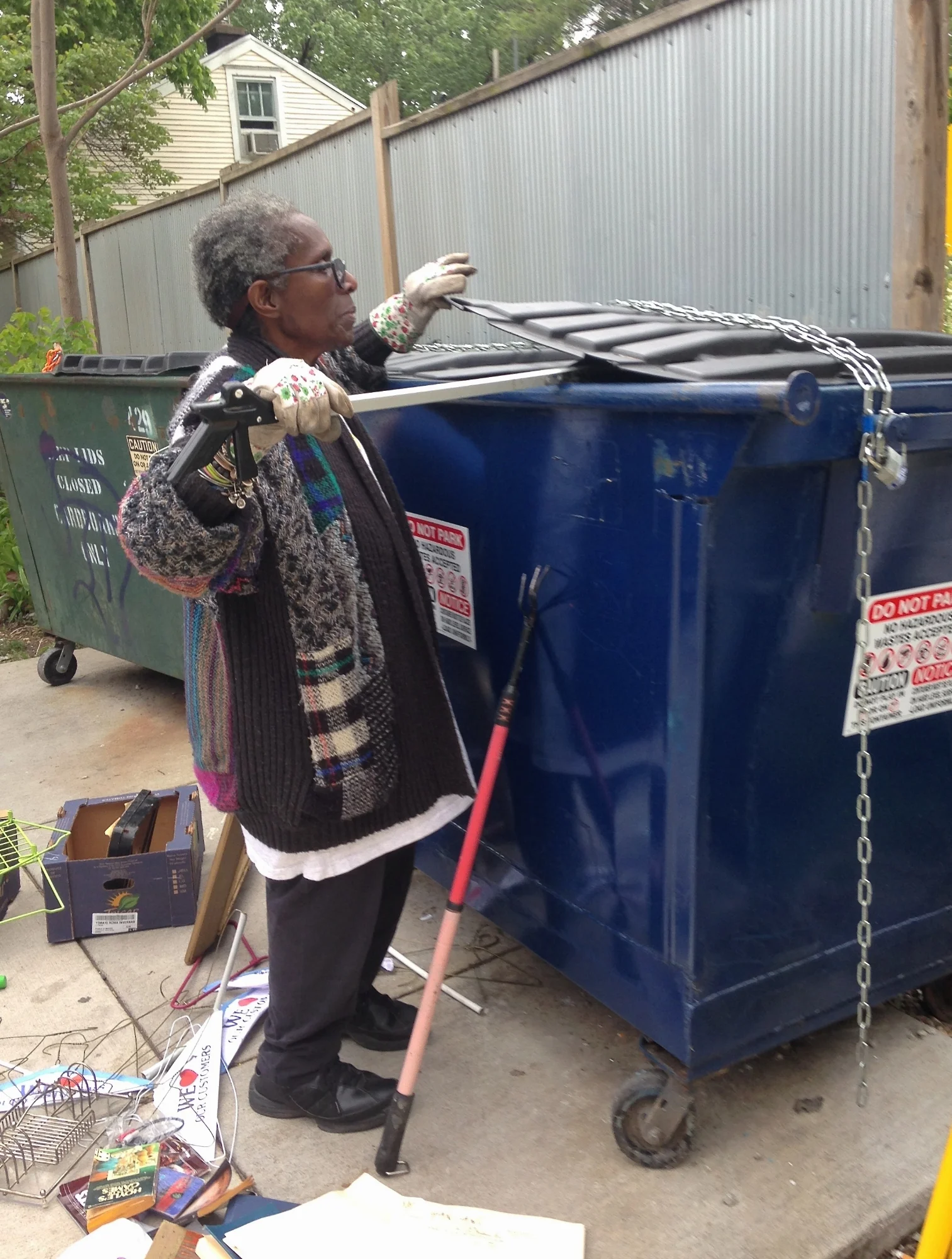 Earline James at the Social Service League dumpster