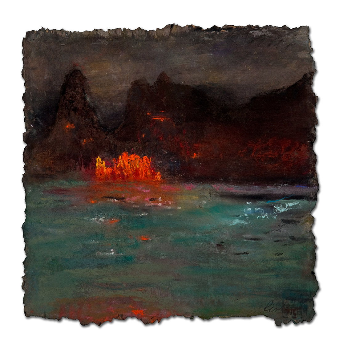  Fire in Dark Mountains, Pastel 11 x 11" 2016