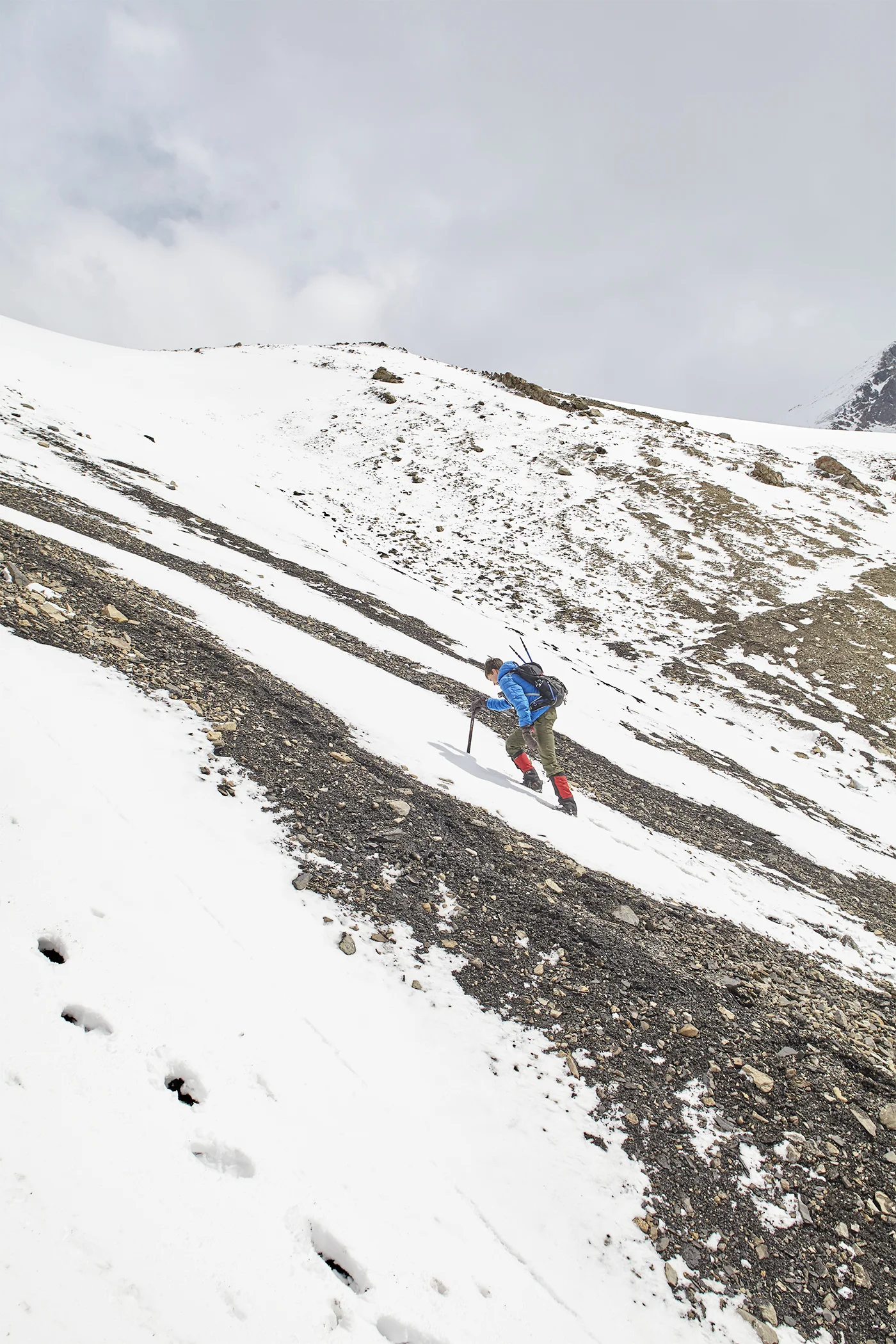 Yuri leads the way on the steep ascent to the col.