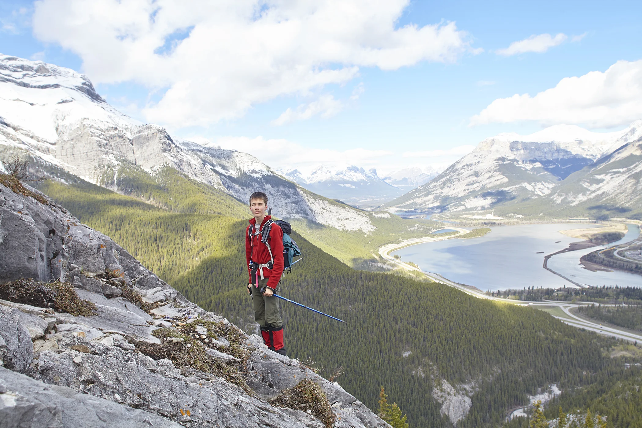 Yuri ascending slabs on the lower ridge of Heart Mountain.