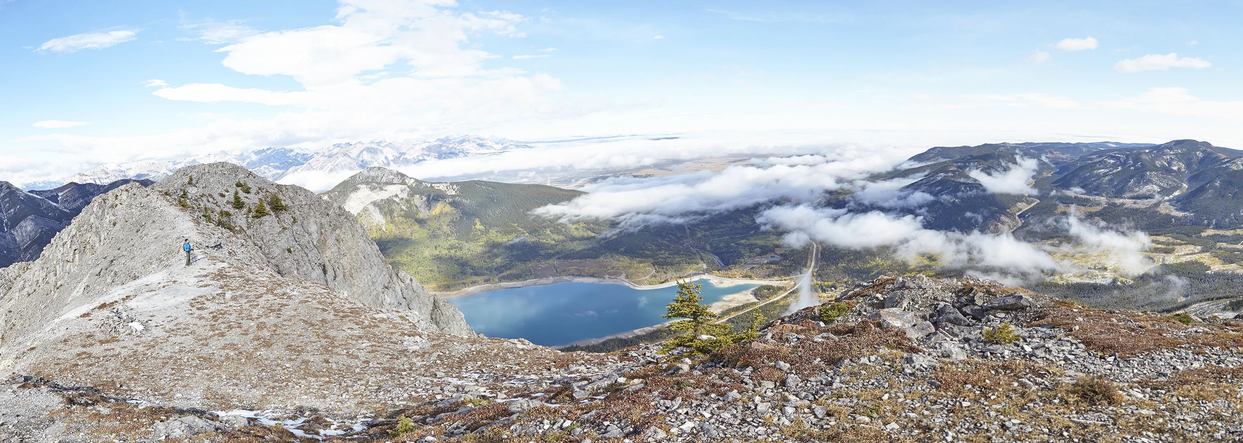 A panorama of Baldy North and Barrier Lake.