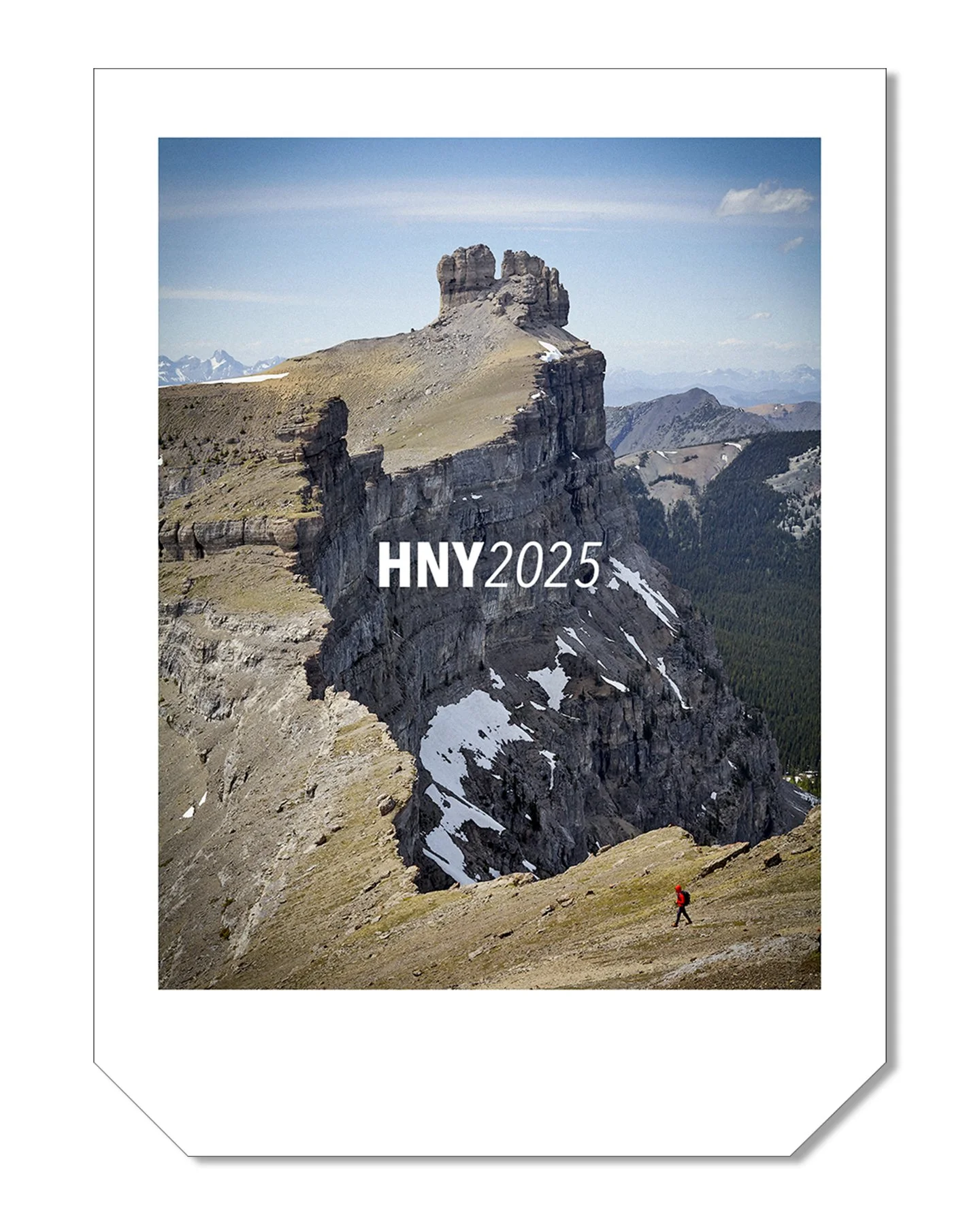  HNY2025 card. 4.25” x 5.75”. I found a stack of 4×5 Polaroids from my early days in the mid-90s. They still feel perfect in the hand. This card borrows their shape and weight.  The image was made in July 2024 on the ridge walk between Windsor Mounta