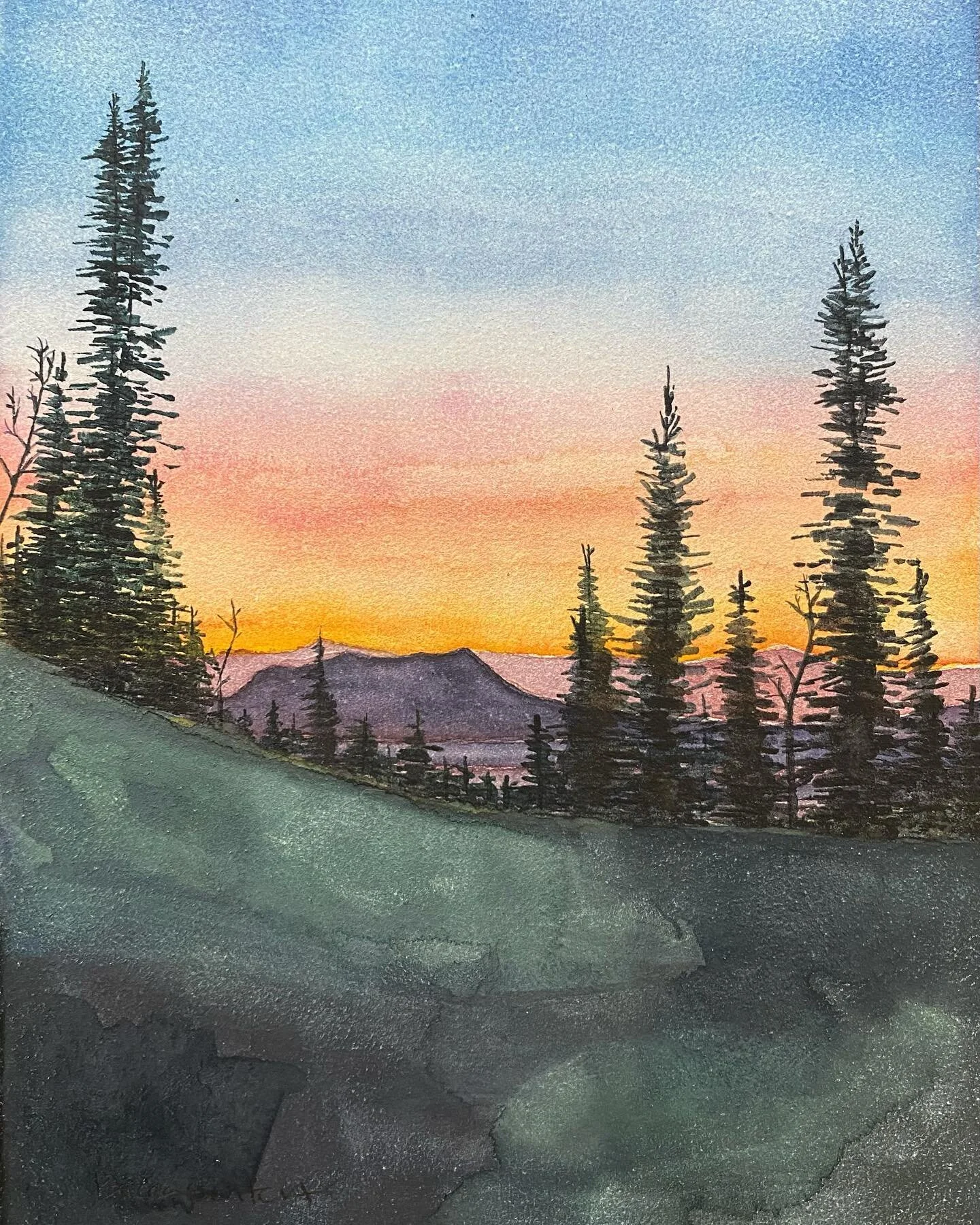 &ldquo;Sleeping Giant Sunset Study&rdquo; 7&rdquo; x 5&rdquo; Watercolor. Available @pinemoonfineart