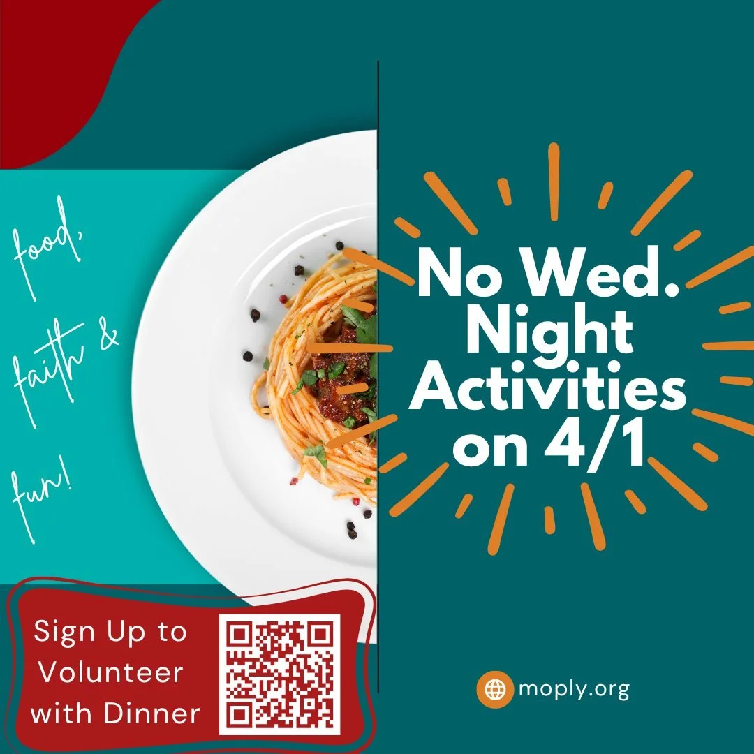 There is not a meal, service or other activities tonight but you are invited to come to Maundy Thursday service (tomorrow) &amp; Good Friday service this week! See you then.