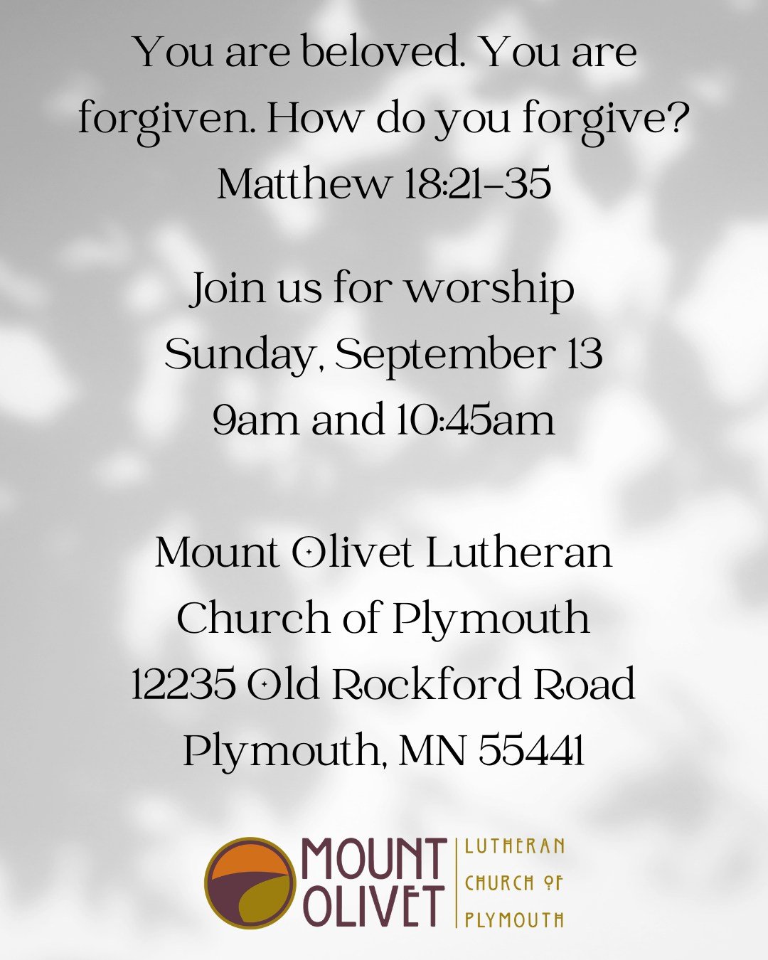 In September, our liturgy has a creation care focus, and this week we will pay close attention to what Jesus teaches us about the importance of forgiveness. It changes everything.

#forgivenesschangeseverything #allarewelcome #mountolivetplymouth #Go