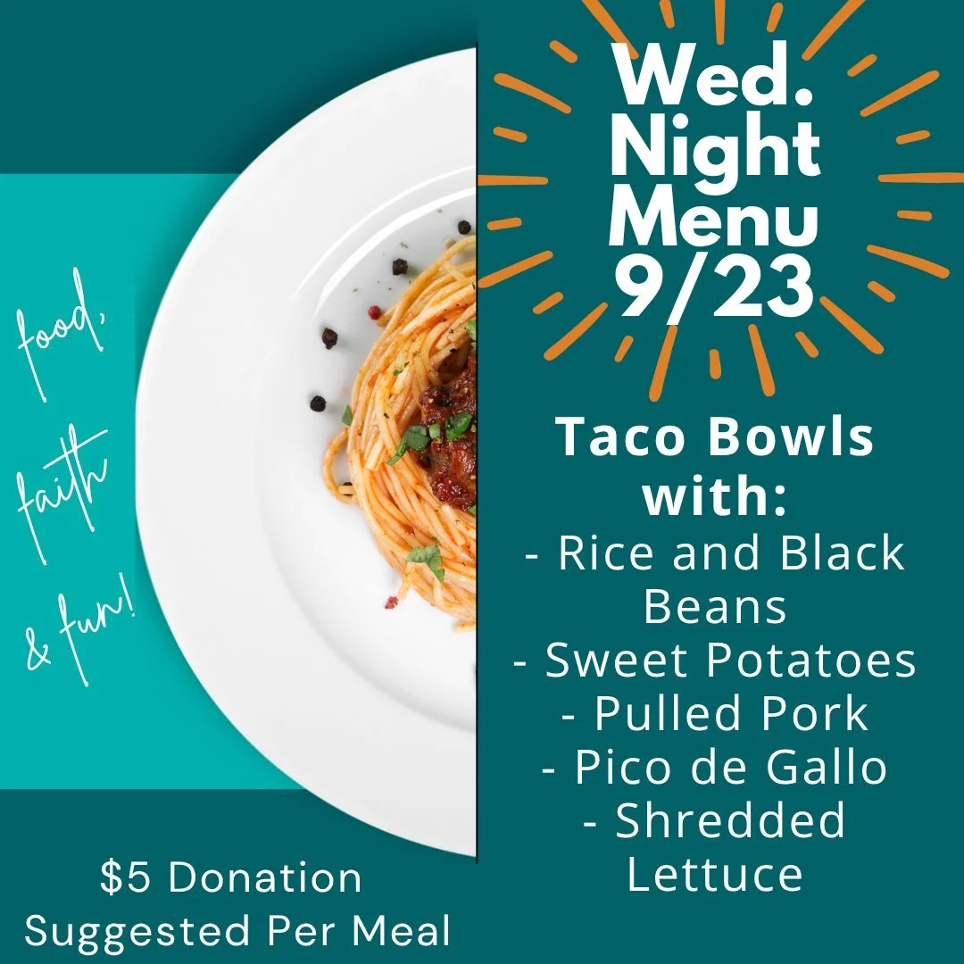 Plan you Wednesday dinner meal: At Mount Olivet!
5:45-6:15 pm enjoy an amazing sustainably sourced meal
$5 donation/person recommended

 #mountolivetplymouth #WednesdayNightsatMO #dinnertogether