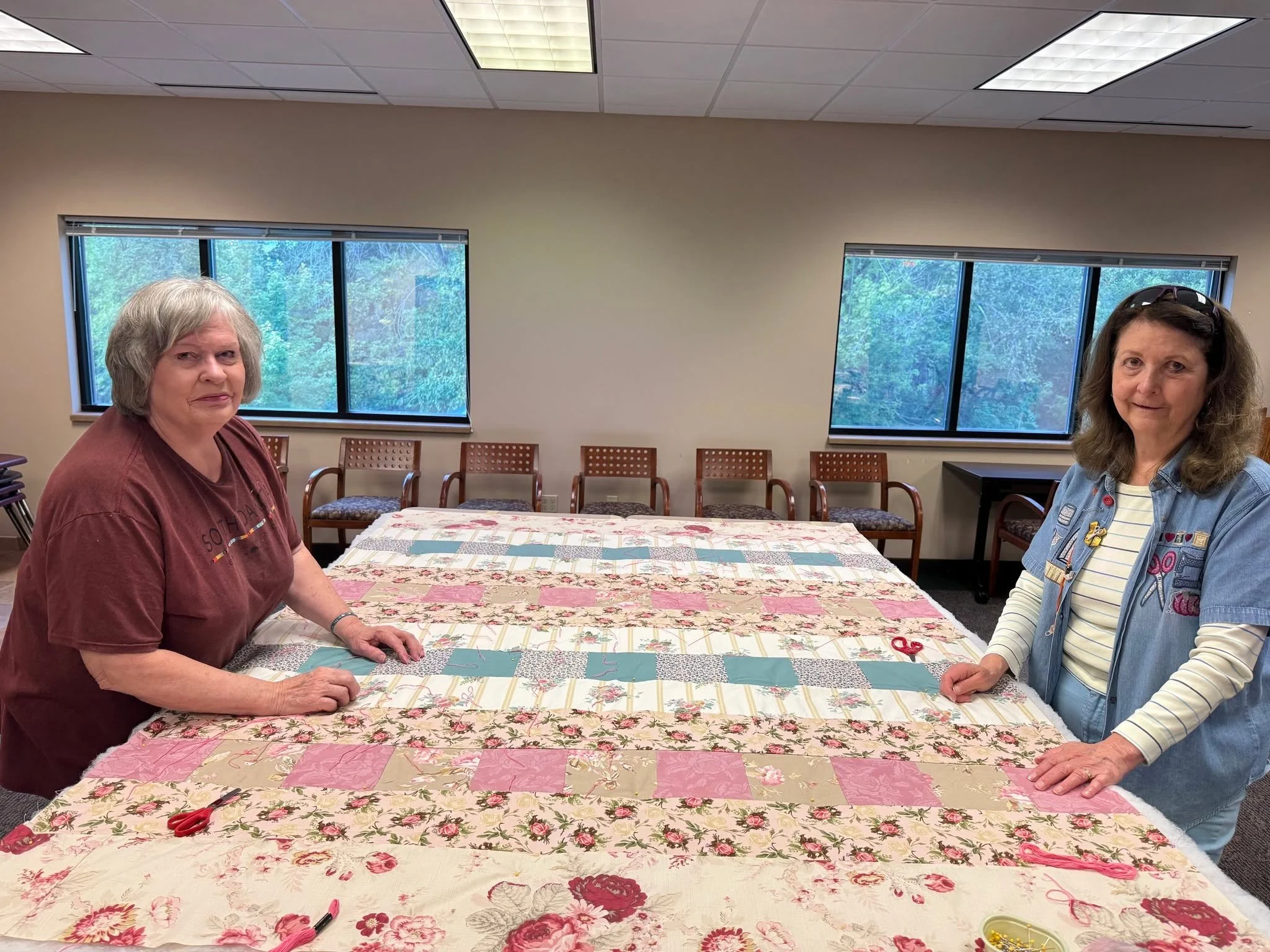 Did you know that the MO Quilters meet every week? They meet on Thursdays from 9am-12pm.

They make 180 quilts annually! They make all of the tops and use flat sheets of any size for the backs. They distribute quilts locally and internationally. 

Pr