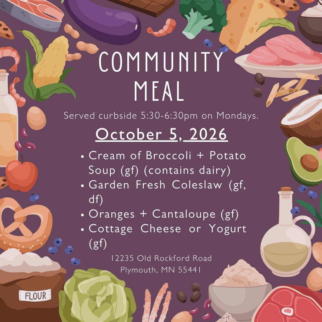 Community Meal at Mount Olivet today!
Drive Up for to go meals at Door 1
5:30-6:30pm

 #loavesandfishesmn #loveyourneighbors❤️ #mountolivetplymouth #communitymeals