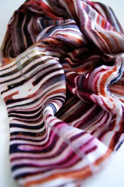 Handprinted silk fabric using hand painted print techniques