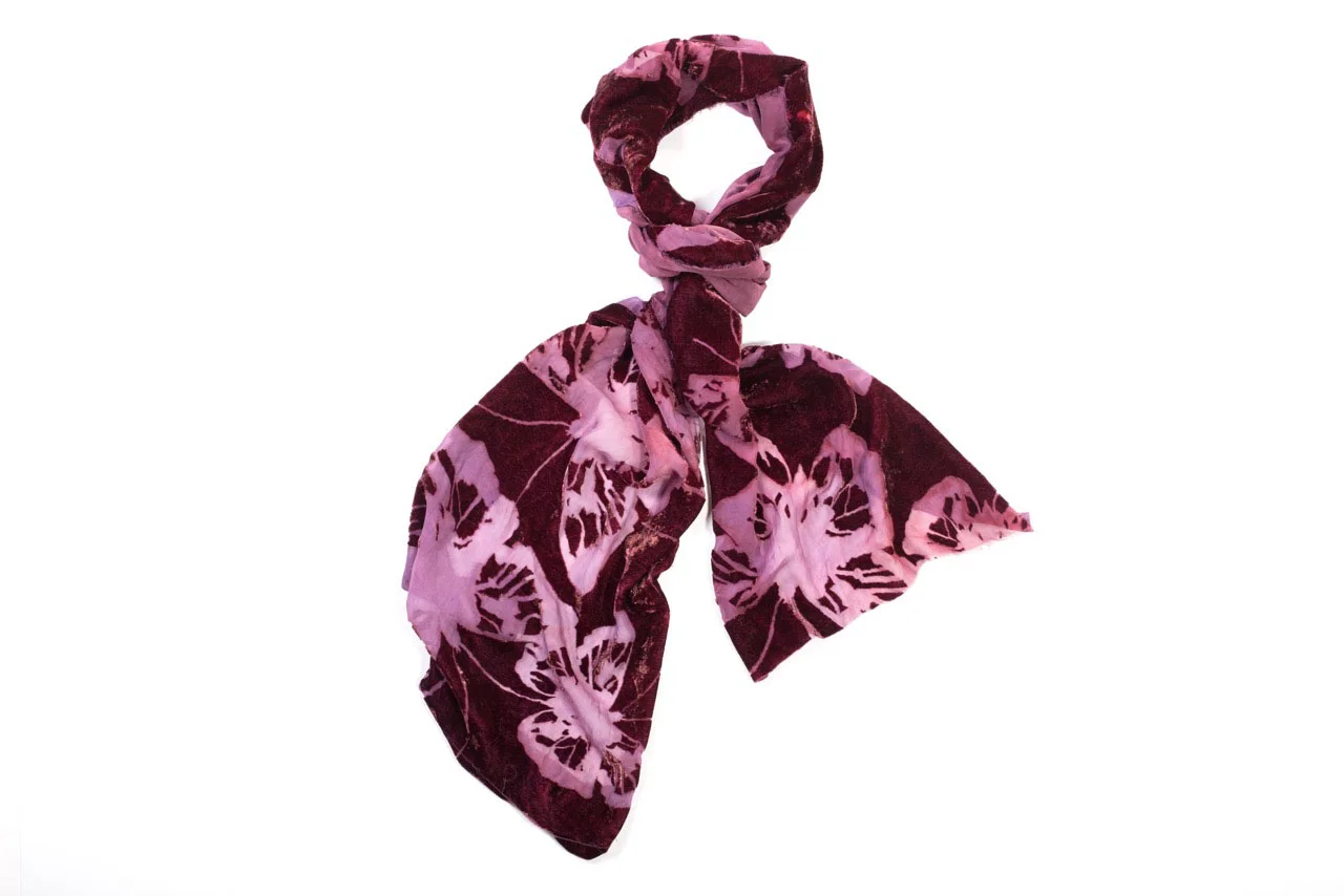 Burgundy butterfly velvet scarf