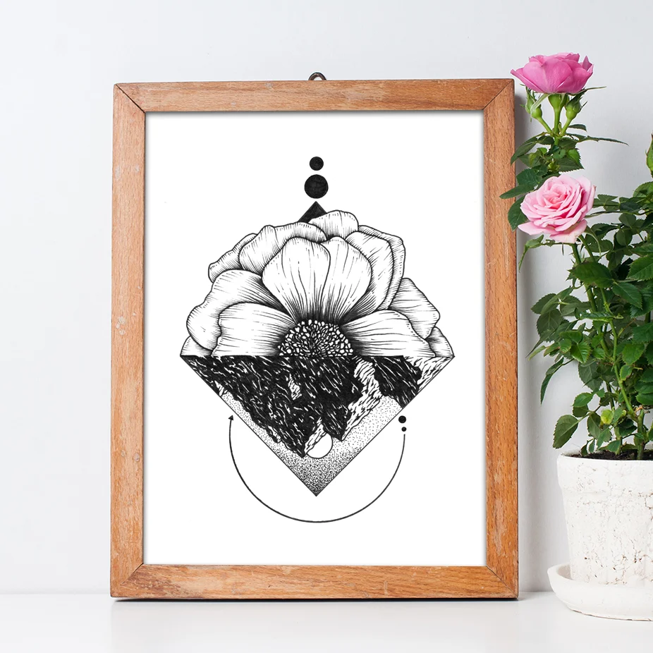 Mountain Wild Rose Gallica Geometrical Floral Illustration Preview