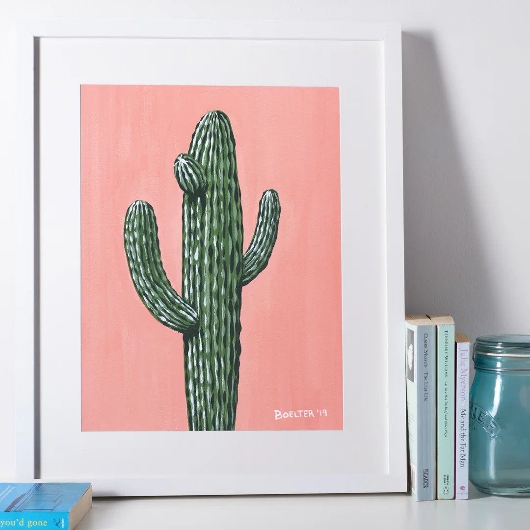No. 4 Saguaro On Cadmium Pink | Art Print #096