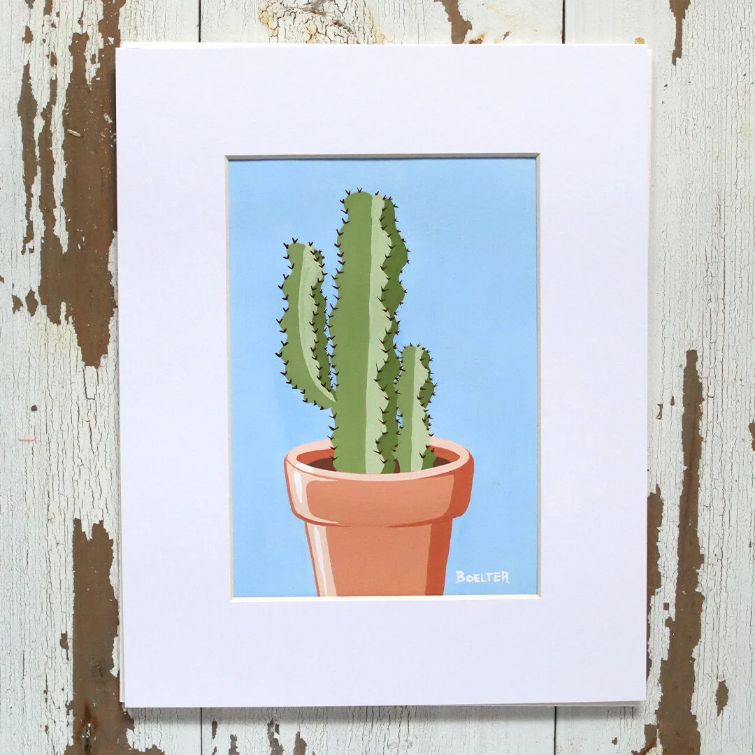 Burnt Sienna Potted Cacti on Cobalt Blue 02 | Original