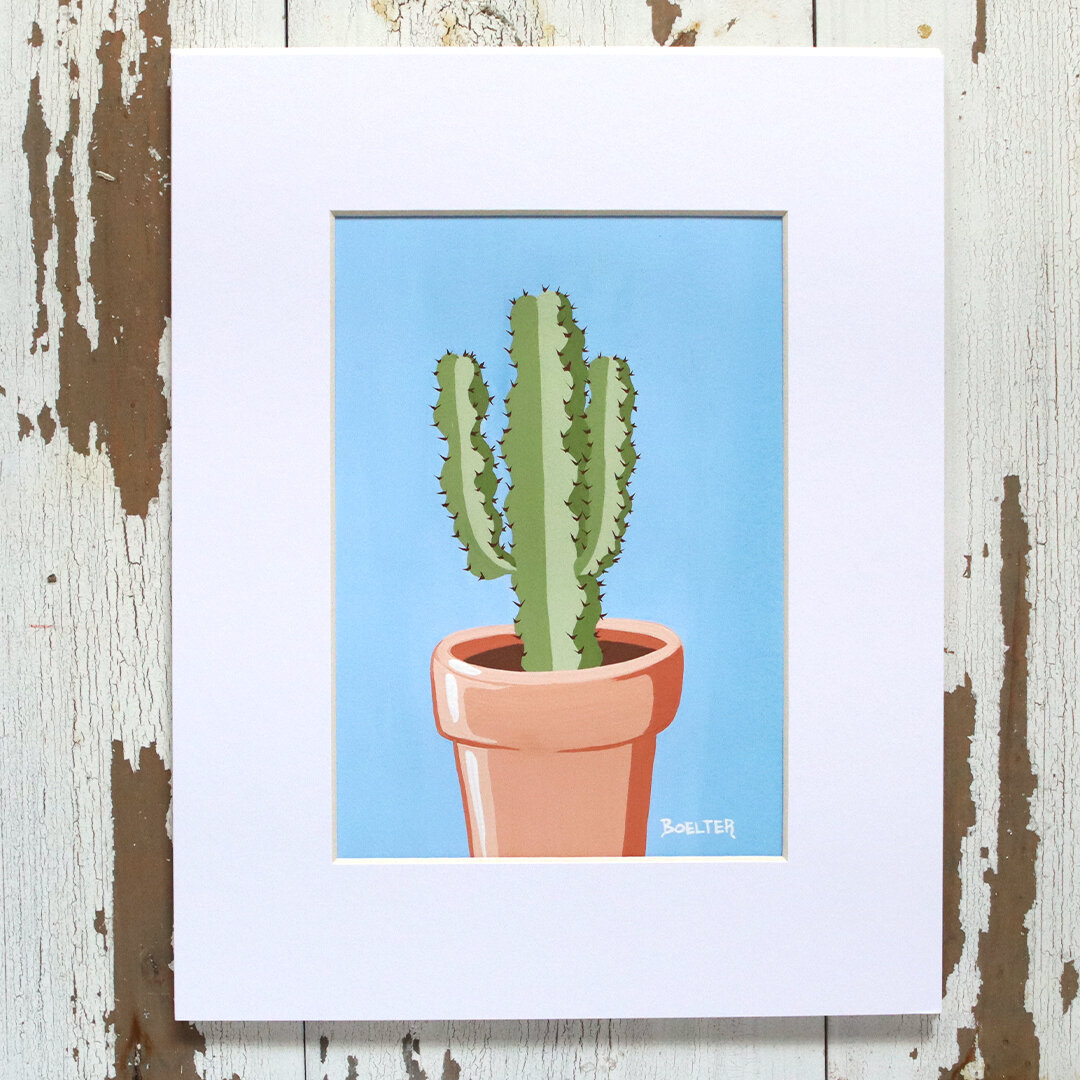 Burnt Sienna Potted Cacti on Cobalt Blue 01 | Original